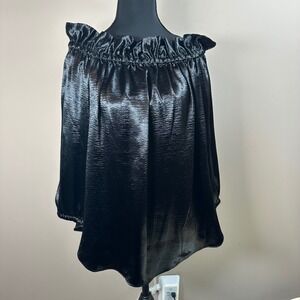 Michael Kors Black Off Shoulder Satin Blouse Party Cocktail‎ Top L